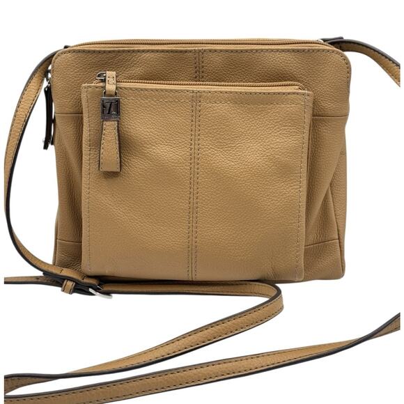 Tignanello Functionista Crossbody Bag Camel Pebbled Leather Convertible Handbag - Picture 1 of 15